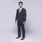 Wool Two-Button Slim Fit Suit // Navy Plaid (US: 34R / 28” Waist)