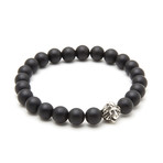 Sterling Silver Head of Lion + Matte Onyx Charm Bracelet (15 - 15.9cm)