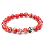 Atolyestone // Red Sea Sediment Jasper + Sterling Silver Head of Lion Charm Bracelet (15 - 15.9cm)