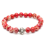 Atolyestone // Red Sea Sediment Jasper + Sterling Silver Head of Lion Charm Bracelet (15 - 15.9cm)