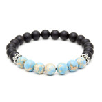 Light Blue Sea Sediment Jasper + Matte Onyx Charm Bracelet (15 - 15.9cm)
