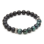 Green Tigereye + Matte Onyx Charm Bracelet (15 - 15.9cm)