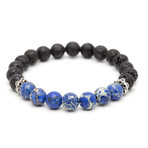 Blue Sea Sediment Jasper + Lavastone Charm Bracelet (15 - 15.9cm)