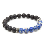 Blue Sea Sediment Jasper + Lavastone Charm Bracelet (15 - 15.9cm)