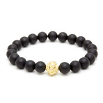 18kt Yellow Gold Head of Lion + Matte Onyx Charm Bracelet (15 - 15.9cm)