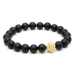 18kt Yellow Gold Head of Lion + Matte Onyx Charm Bracelet (15 - 15.9cm)