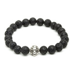 925K. Sterling Silver Head of Lion + Lavastone Charm Bracelet (15 - 15.9cm)
