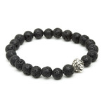 925K. Sterling Silver Head of Lion + Lavastone Charm Bracelet (15 - 15.9cm)