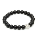 18kt White Gold Head of Lion + Matte Onyx Charm Bracelet (15 - 15.9cm)