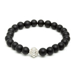 18kt White Gold Head of Lion + Matte Onyx Charm Bracelet (15 - 15.9cm)