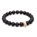 18kt Rose Gold Skull + Matte Onyx Charm Bracelet (15 - 15.9cm)