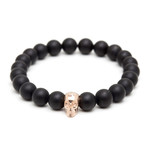 18kt Rose Gold Skull + Matte Onyx Charm Bracelet (15 - 15.9cm)