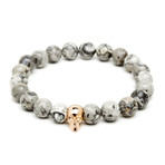 18kt Rose Gold Plated Skull + Grey Jasper (15 - 15.9cm)