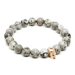 18kt Rose Gold Plated Skull + Grey Jasper (15 - 15.9cm)