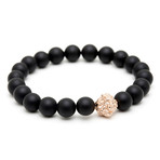18kt Rose Gold Head of Lion + Matte Onyx Charm Bracelet (15 - 15.9cm)