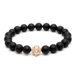 18kt Rose Gold Head of Lion + Matte Onyx Charm Bracelet (15 - 15.9cm)