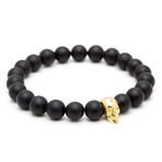 18kt Yellow Gold Plated Skull + Matte Onyx (15 - 15.9cm)