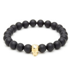 18kt Yellow Gold Plated Skull + Matte Onyx (15 - 15.9cm)