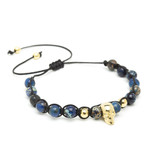 18kt Yellow Gold Skull + Blue Sea Sediment Jasper String Bracelet (15 - 15.9cm)