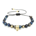 18kt Yellow Gold Skull + Blue Sea Sediment Jasper String Bracelet (15 - 15.9cm)