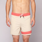 Striper Swim Short // Khaki + Melon (S)