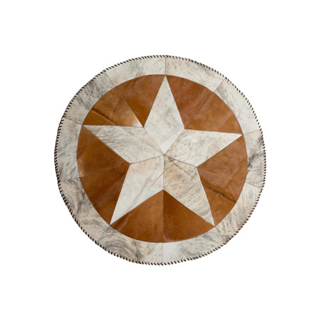 Natural Star Stitch Round Cowhide Rug