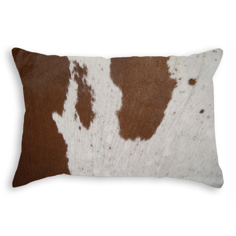 Torino Cowhide Pillow // Patterned // 12" x 20" (Brown + White)