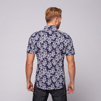 Coop Button Down Shirt // Navy Leaf Print (XS)