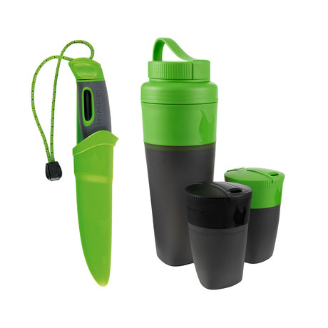 Swedish FireKnife + Pack-Up Drink Kit // Green (Green + Black)