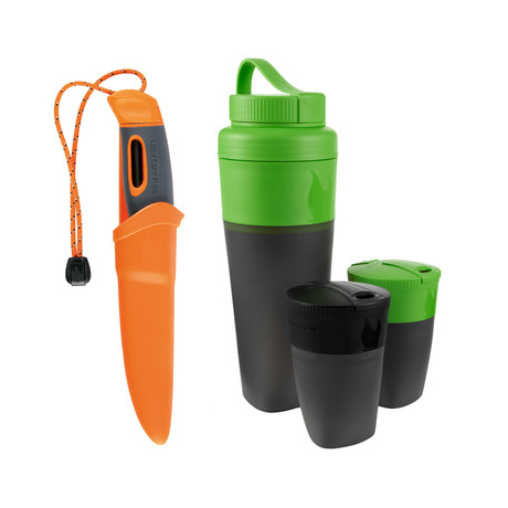 Swedish FireKnife + Pack-Up Drink Kit // Orange (Green + Black)