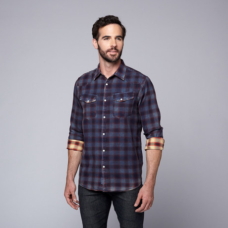 Western Twill Shirt  // Navy + Red (S)