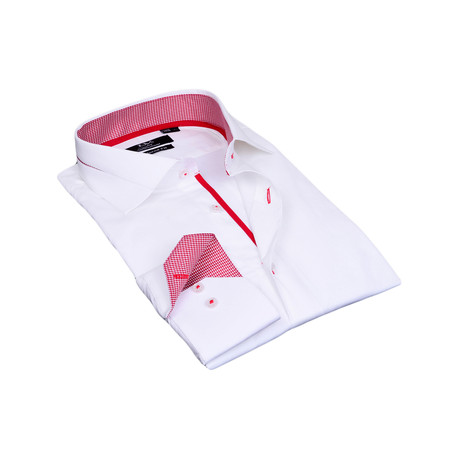 Classic Stretch Button Up // White + Red (S)