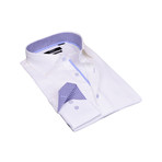 Classic Stretch Button Up // White + Blue Houndstooth (3XL)