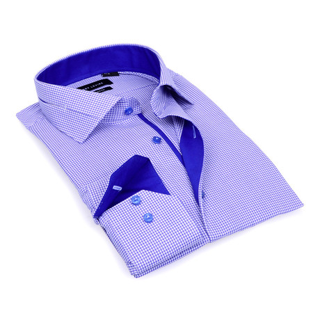 Button-Up Dress Shirt // Blue Houndstooth (S)