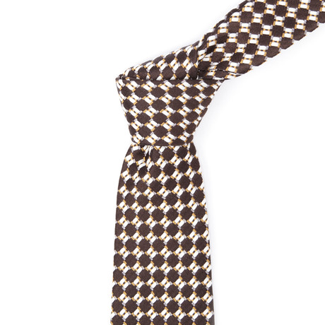 Silk Geometric Weave Tie // Brown + Gold