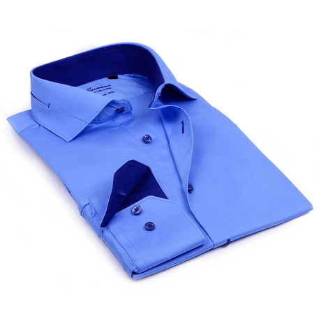 Levinas // Split Collar Trim Button Up // Royal Blue (S)