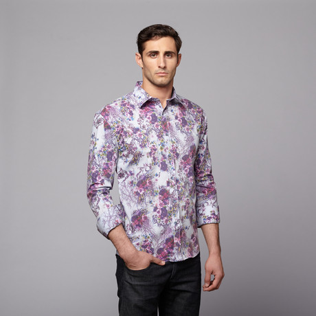Micro Flower Print Shirt // Purple (XS)