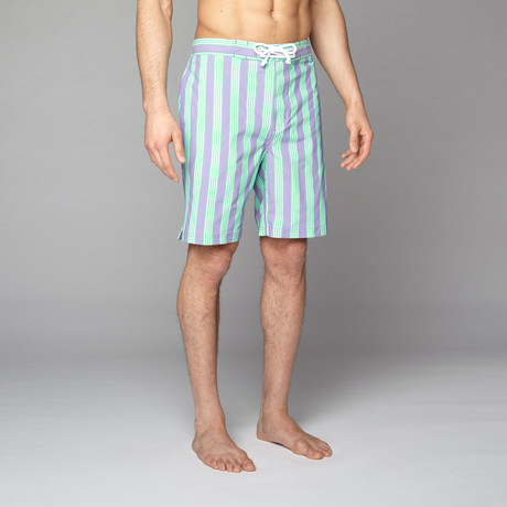 Board Shorts // Green + Purple Striped (M)