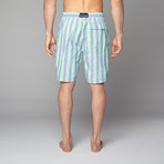 Board Shorts // Green + Purple Striped (M)