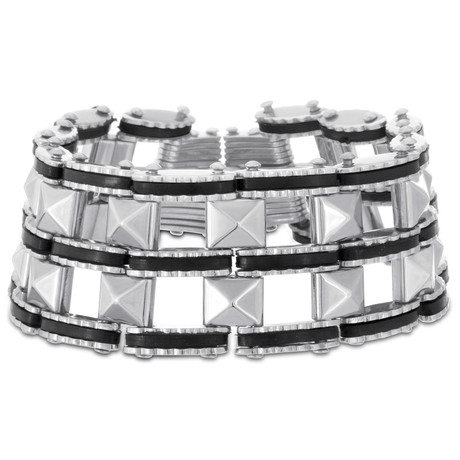 Double Row Black Trimmed Bike Chain Bracelet