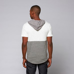 Neighbor Contrast Hooded Tee // White + Grey (L)