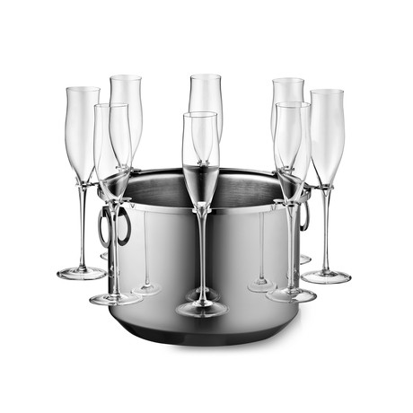 Bottega Silver Champagne Bucket + Removable Support for 8 Flutes