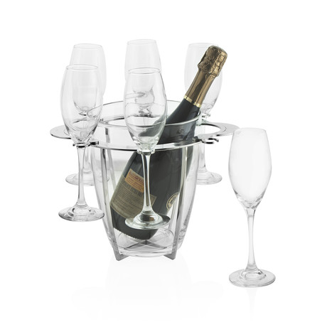 Riva Del Garda Silver Champagne Bucket + 6 Flutes Support