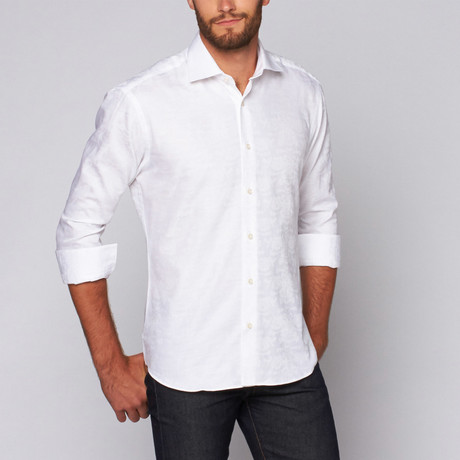 Beckham Button-Up Shirt // White Jacquard (S)
