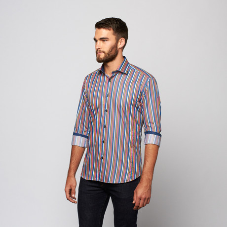 Robert Button-Up Shirt // Navy Multi Stripe (S)
