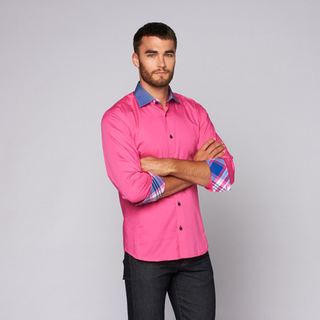 Claudio Button-Up Shirt // Pink + Blue (S)