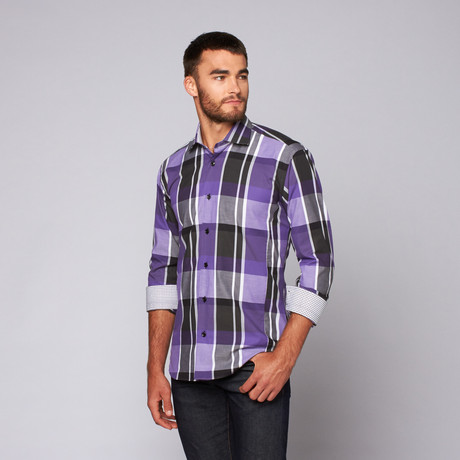 Almeida Button-Up Shirt // Black + Purple (S)