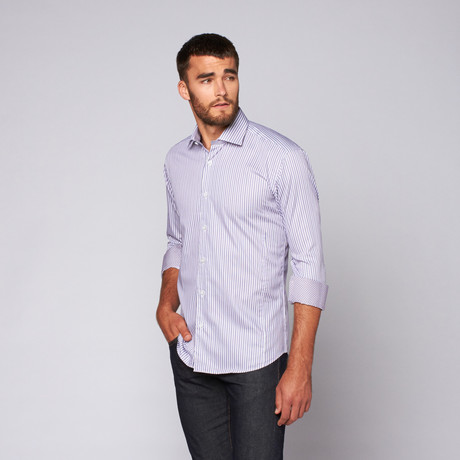 Bertigo // Pinto Button-Up Shirt // White + Lilac (S)