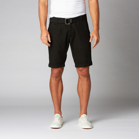 Belted Flat Front Shorts // Black (30)