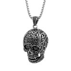 Pendant //Stainless Steel Skull  With Black Simulated Diamonds